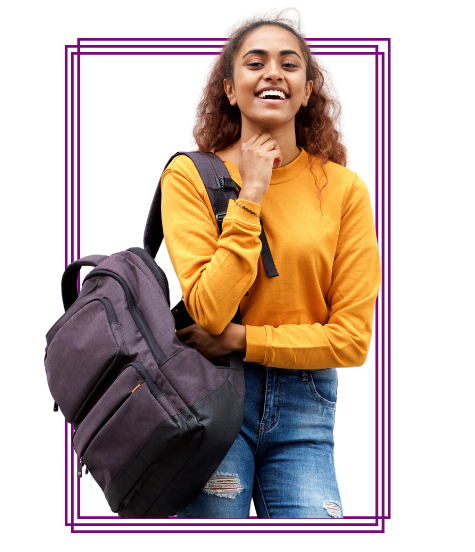 Smiling student with a backpack, representing the support provided by Profound Eduroute's experienced US visa consultants in Ahmedabad, helping aspiring students successfully obtain their study visas and prepare for studying abroad.