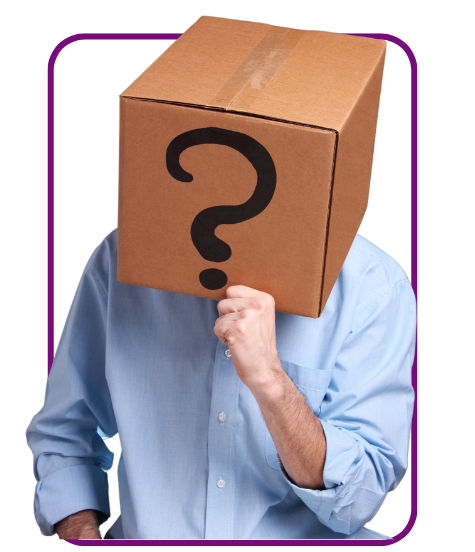 Person with a cardboard box on their head featuring a question mark, symbolizing the inquiry into the Pearson Test of English (PTE), which evaluates reading, writing, listening, and speaking skills for individuals moving to English-speaking countries, with benefits including global acceptance, quick results, fair and secure testing, comprehensive evaluation, flexible test dates, and extensive preparation resources.