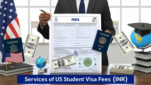 Details of services related to US student visa fees in Indian rupees, including US embassy fees and overall costs for Indian students applying for a US visa.