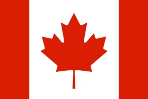 The flag of Canada featuring a red maple leaf, symbolizing work visa opportunities and consultation services for those seeking to work in Canada from Ahmedabad.