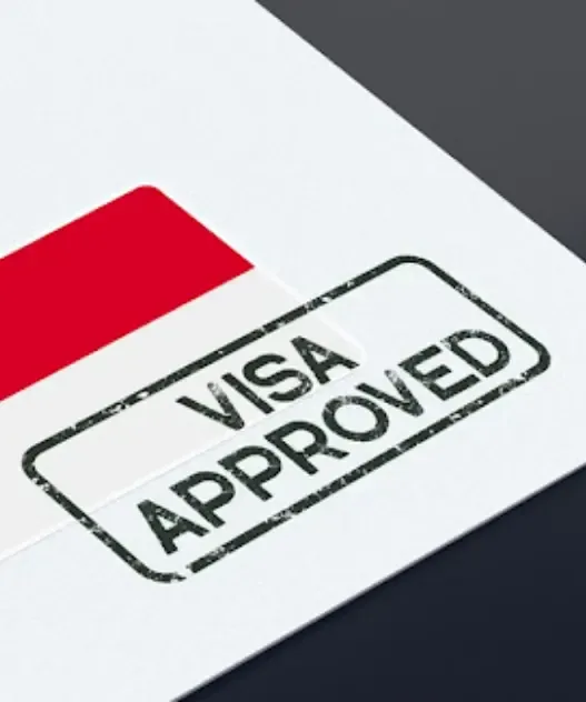 Visa approval stamp on document with Singapore flag, representing successful application through authorized visa agent for Singapore in India