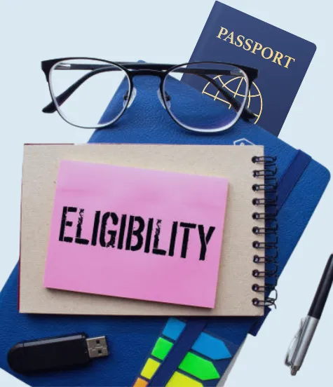 Notepad with eligibility note, passport, glasses, and pen symbolizing basic criteria for New Zealand visas including age, health, and job offer, supported by trusted New Zealand visa consultants Ask ChatGPT