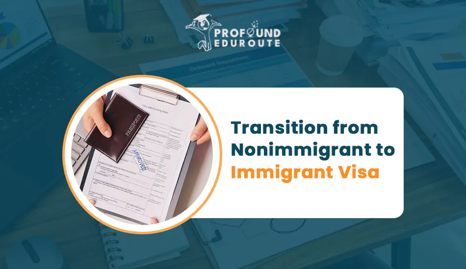 Close-up of hands holding a passport and approved visa application form, symbolizing the process of changing visa status from nonimmigrant to immigrant for permanent residency.