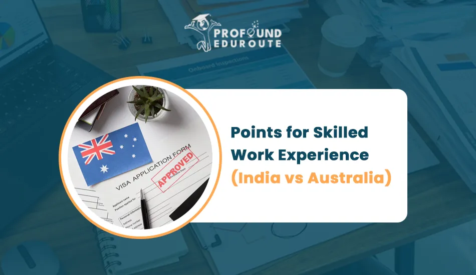 Visa application form with Australian flag and 'Approved' stamp on a desk, representing the PR points difference for skilled work experience gained in India vs Australia for Indian visa applicants