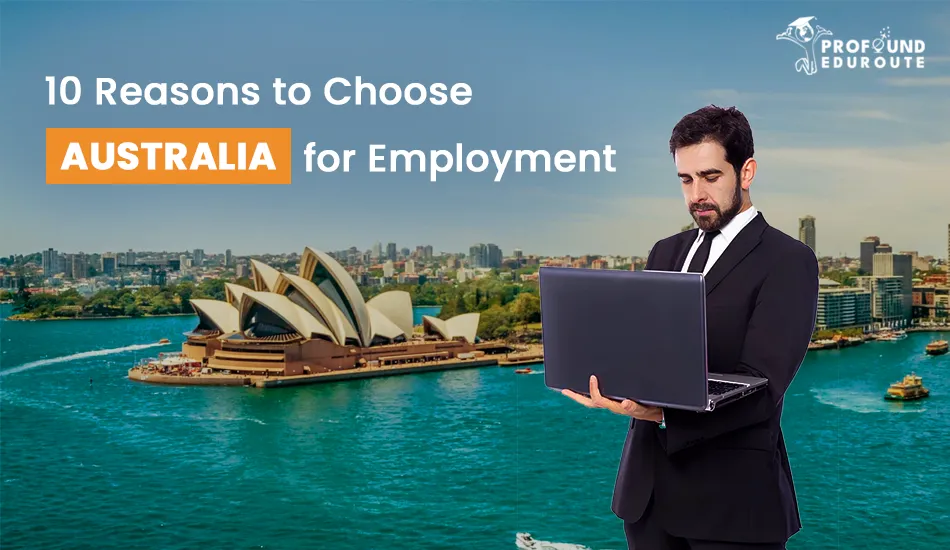 Professional man using a laptop with the Sydney Opera House in the background, representing reasons to choose Australia for high-paying and in-demand skilled jobs in 2025.