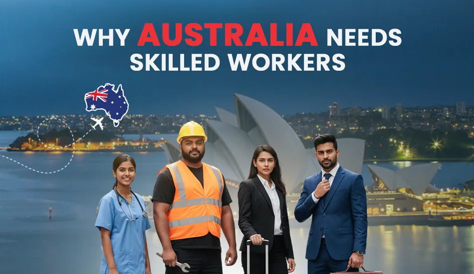 Group of professionals including a nurse, engineer, and corporate workers in front of the Sydney Opera House, illustrating Australia's demand for skilled migrants to fill in-demand and best-paying jobs across key industries.