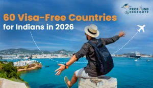 Indian traveler enjoying a scenic coastal view with arms wide open, symbolizing the freedom of exploring 60 visa-free countries for Indians in 2026 through visa-free, visa on arrival, and e-visa travel options.