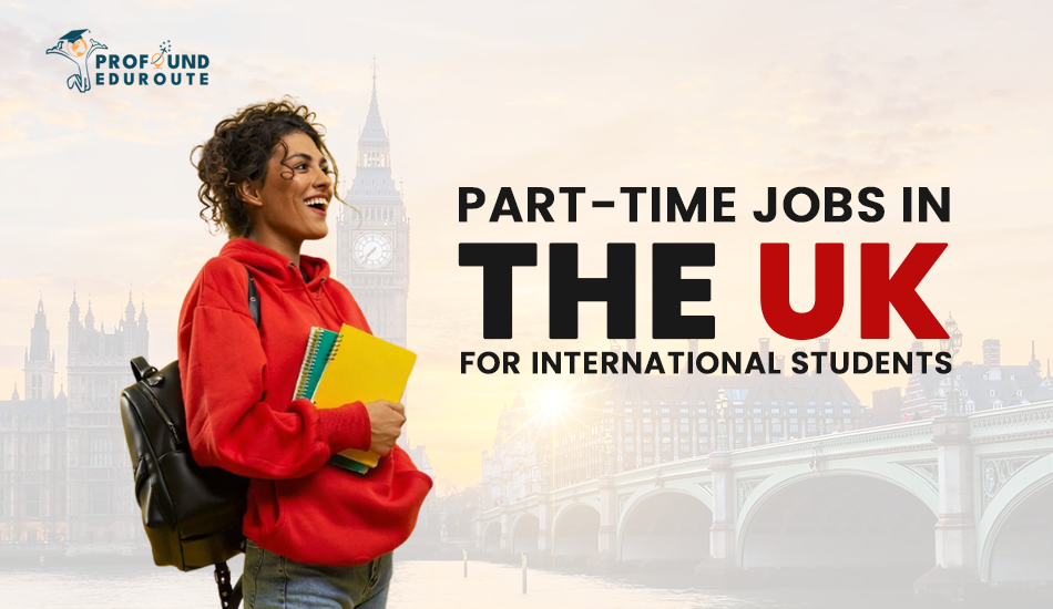Smiling international student with backpack and notebooks in front of Big Ben, promoting a guide on part-time jobs in the UK for international students, including salary insights, visa rules, and job options.